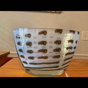 Waterford Evolution Blue Bowl with White and Brown Dot Accents